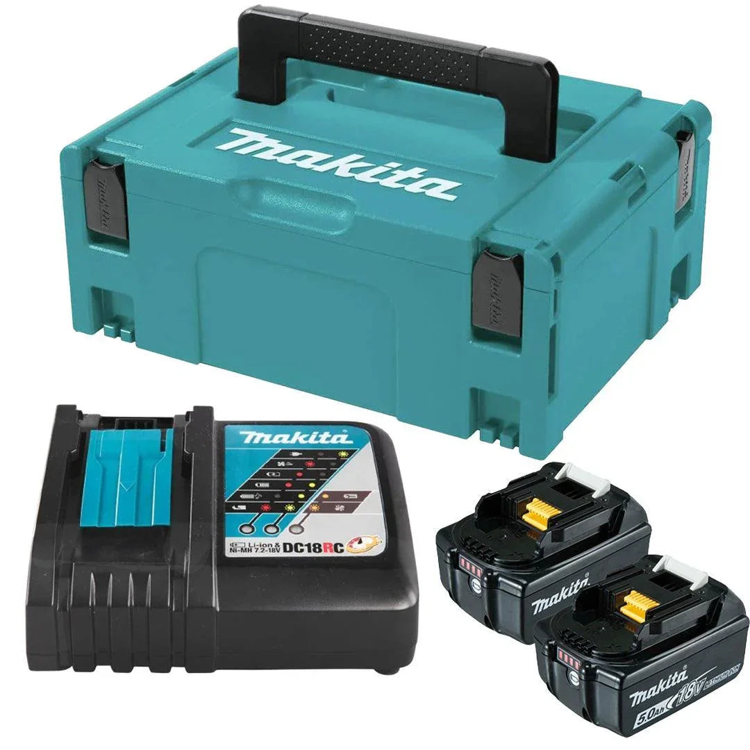 Makita 18V 5.0Ah Li-Ion Battery Kit (2-Pack) with Charger & Storage Case