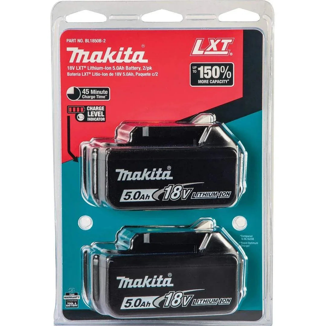 Makita 18V 5.0Ah Li-Ion Battery Kit (2-Pack) with Charger & Storage Case